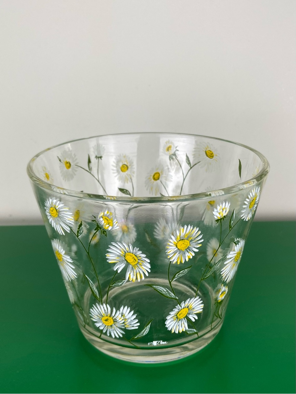 Vintage Cera Small Glass Ice Bucket With Daisy Motif Cottagecore Grandmillennial